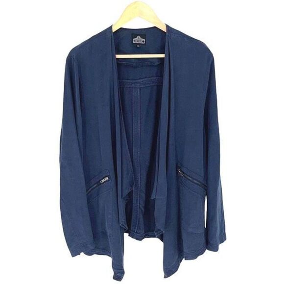 Angie Womens Open Waterfall Front Asymmetric Hem Lyocell Cardigan Jacket Navy XL - Picture 2 of 9